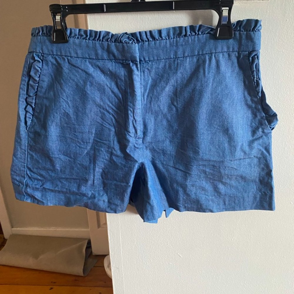 High-waisted, chambray ruffle JCrew shorts